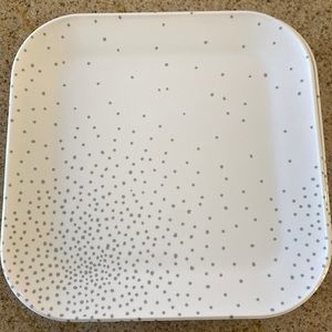 SOLD- large square white plates with grey dot designs